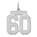 Sterling Silver/Rhodium-plated Satin Number 60 Charm, 22 x 18 mm