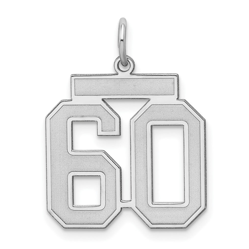 Sterling Silver/Rhodium-plated Satin Number 60 Charm, 22 x 18 mm