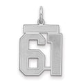 Sterling Silver/Rhodium-plated Satin Number 61 Charm, 22 x 18 mm