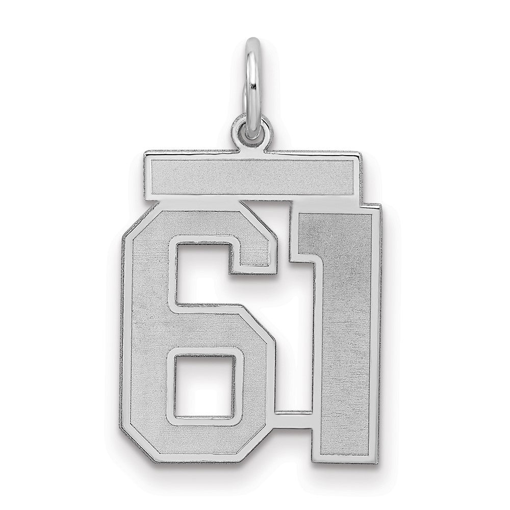 Sterling Silver/Rhodium-plated Satin Number 61 Charm, 22 x 18 mm