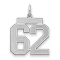 Sterling Silver/Rhodium-plated Satin Number 62 Charm, 22 x 18 mm