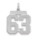 Sterling Silver/Rhodium-plated Satin Number 63 Charm, 22 x 18 mm