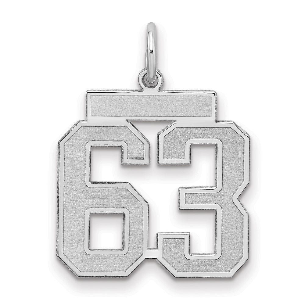 Sterling Silver/Rhodium-plated Satin Number 63 Charm, 22 x 18 mm