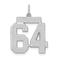 Sterling Silver/Rhodium-plated Satin Number 64 Charm, 22 x 18 mm