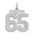 Sterling Silver/Rhodium-plated Satin Number 65 Charm, 22 x 18 mm