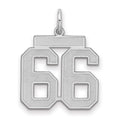 Sterling Silver/Rhodium-plated Satin Number 66 Charm, 22 x 18 mm