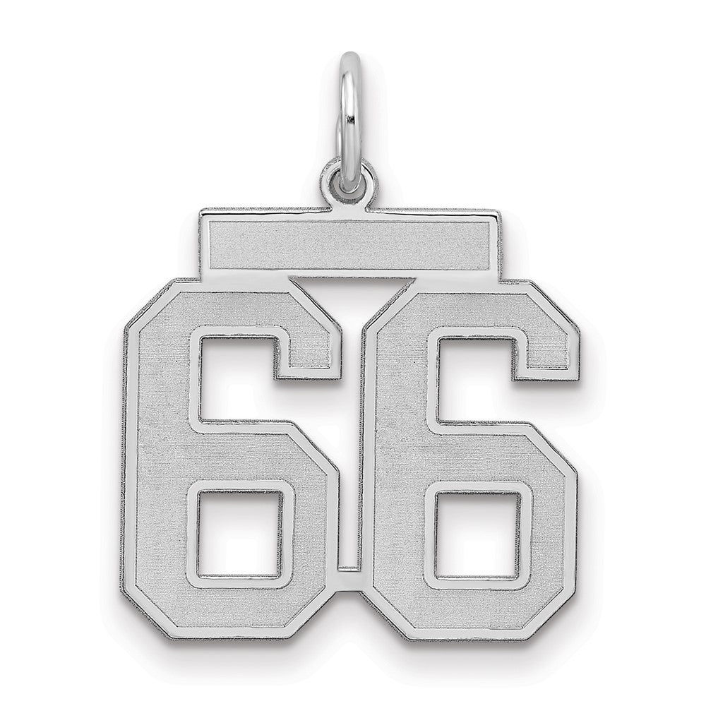 Sterling Silver/Rhodium-plated Satin Number 66 Charm, 22 x 18 mm