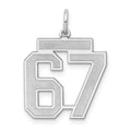 Sterling Silver/Rhodium-plated Satin Number 67 Charm, 22 x 18 mm
