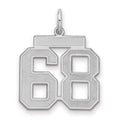 Sterling Silver/Rhodium-plated Satin Number 68 Charm, 22 x 18 mm