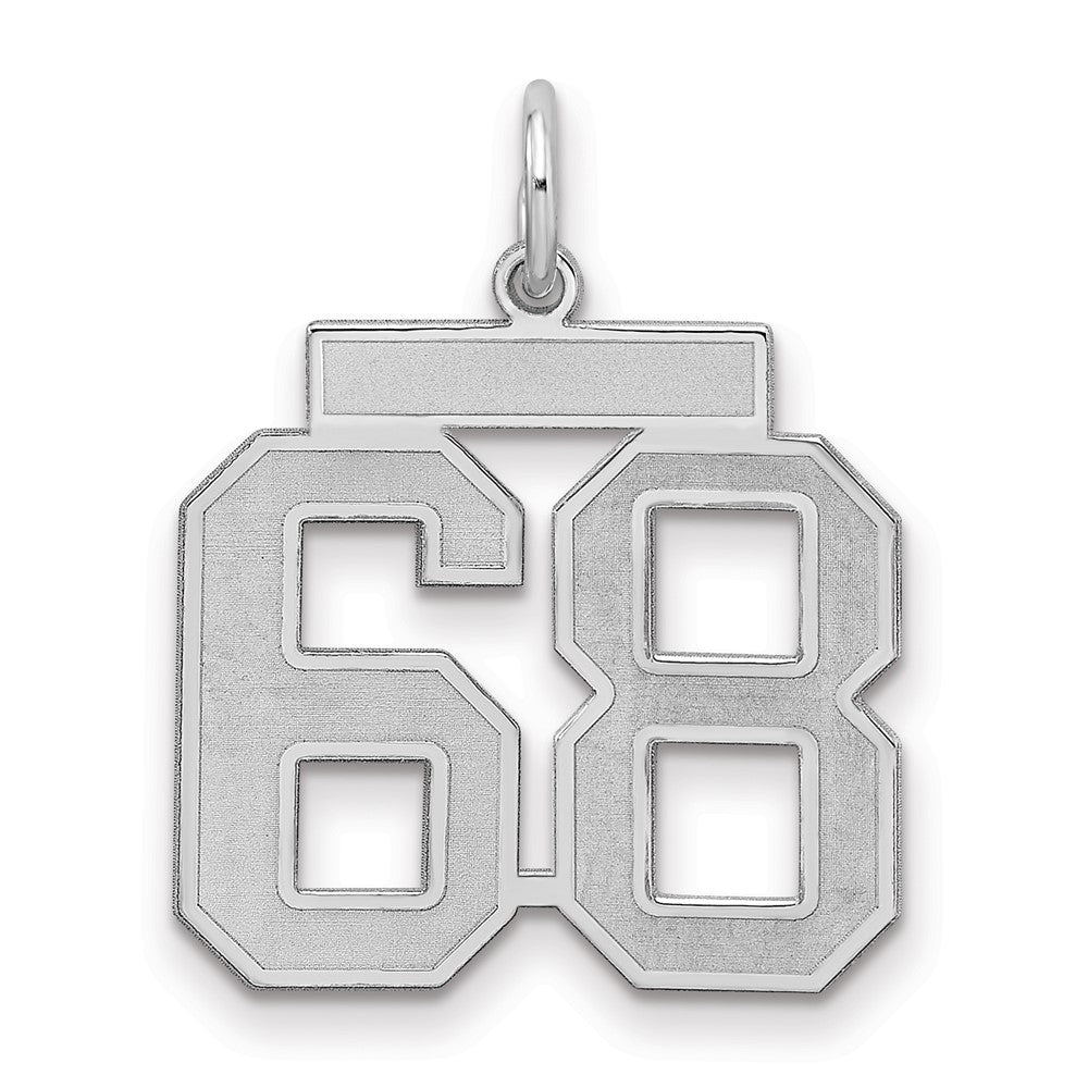 Sterling Silver/Rhodium-plated Satin Number 68 Charm, 22 x 18 mm