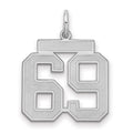 Sterling Silver/Rhodium-plated Satin Number 69 Charm, 22 x 18 mm