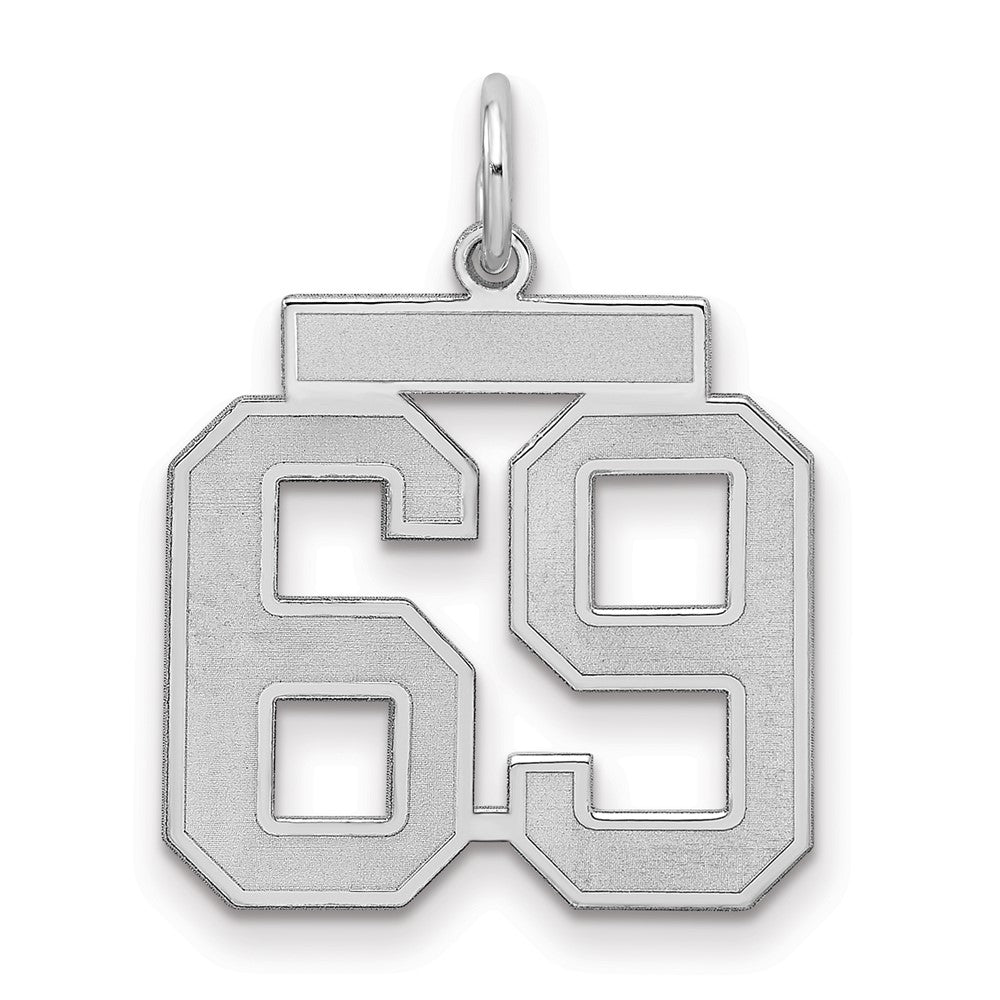Sterling Silver/Rhodium-plated Satin Number 69 Charm, 22 x 18 mm