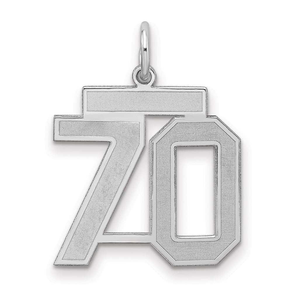 Sterling Silver/Rhodium-plated Satin Number 70 Charm, 22 x 18 mm