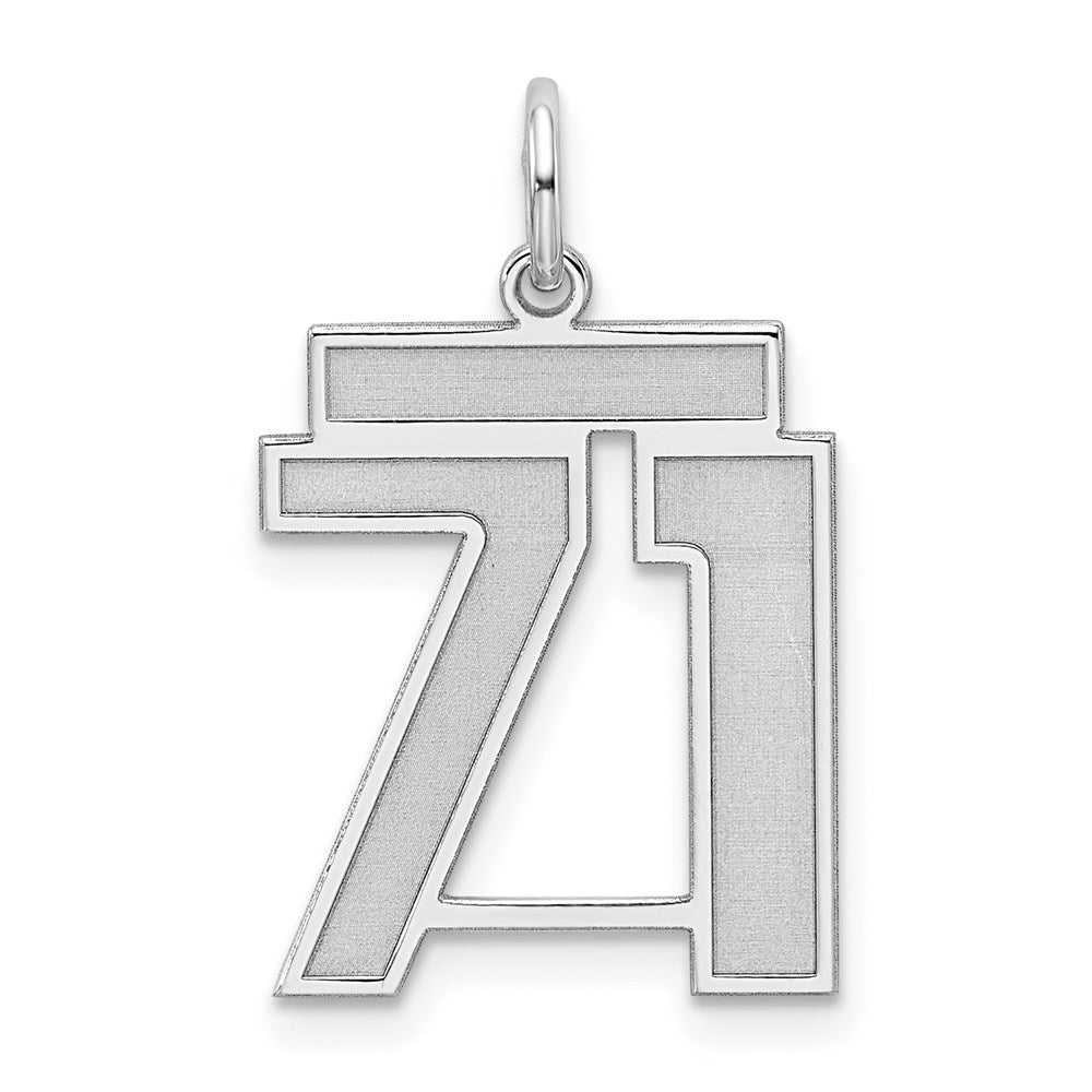 Sterling Silver/Rhodium-plated Satin Number 71 Charm, 22 x 18 mm