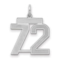 Sterling Silver/Rhodium-plated Satin Number 72 Charm, 22 x 18 mm