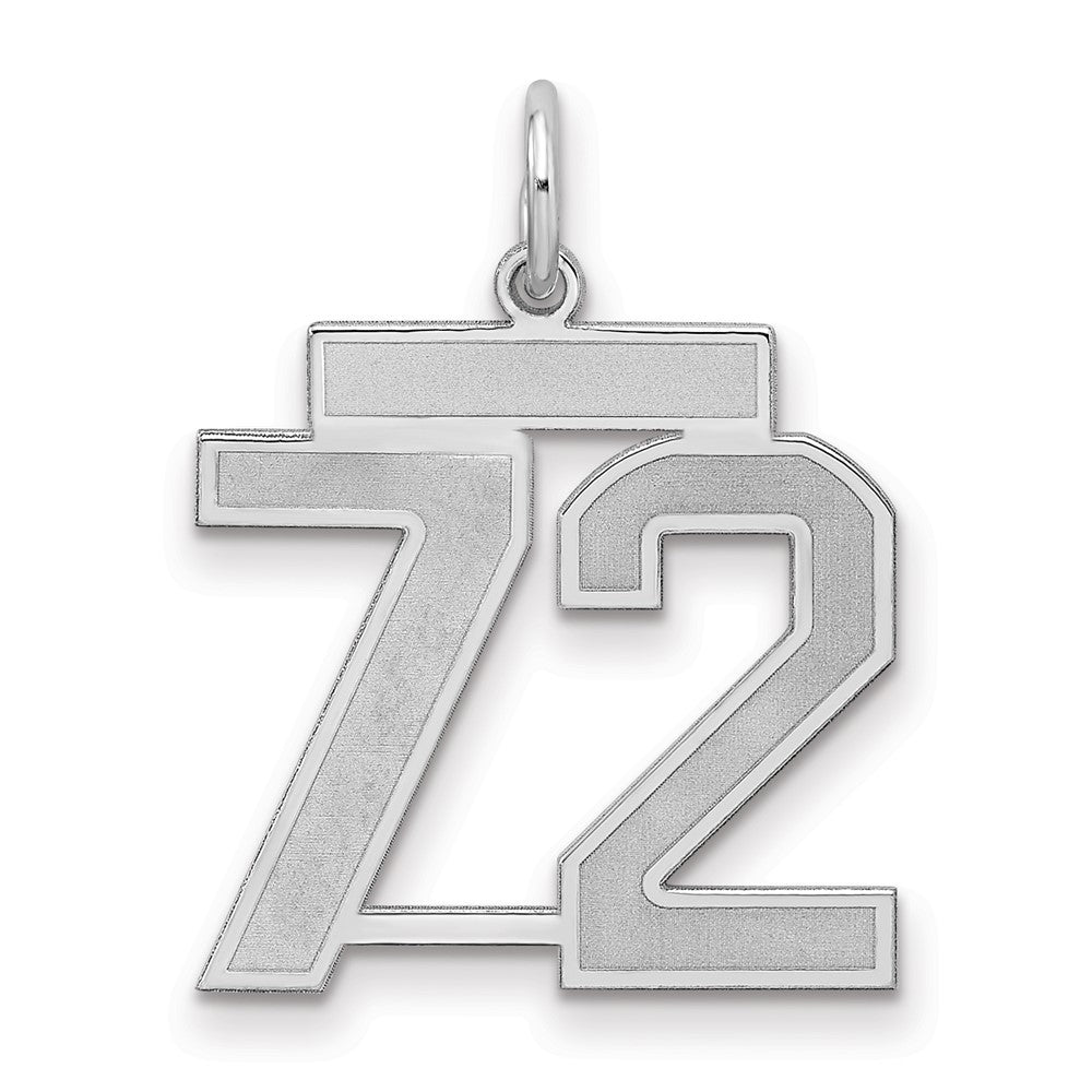 Sterling Silver/Rhodium-plated Satin Number 72 Charm, 22 x 18 mm