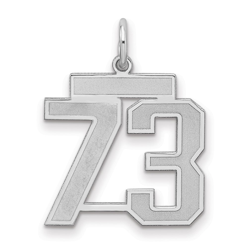 Sterling Silver/Rhodium-plated Satin Number 73 Charm, 22 x 18 mm
