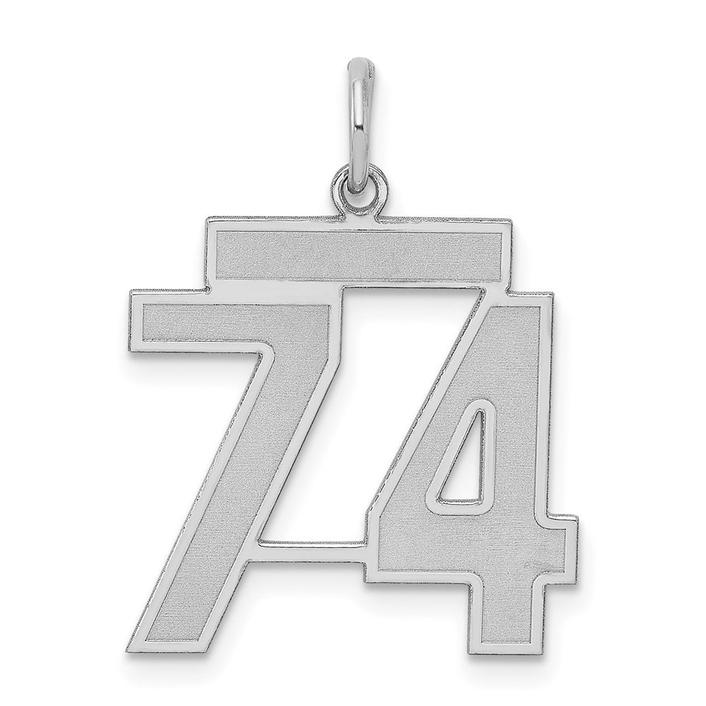 Sterling Silver/Rhodium-plated Satin Number 74 Charm, 22 x 18 mm