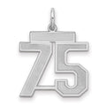Sterling Silver/Rhodium-plated Satin Number 75 Charm, 22 x 18 mm