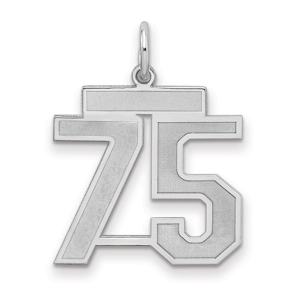 Sterling Silver/Rhodium-plated Satin Number 75 Charm, 22 x 18 mm