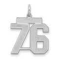 Sterling Silver/Rhodium-plated Satin Number 76 Charm, 22 x 18 mm