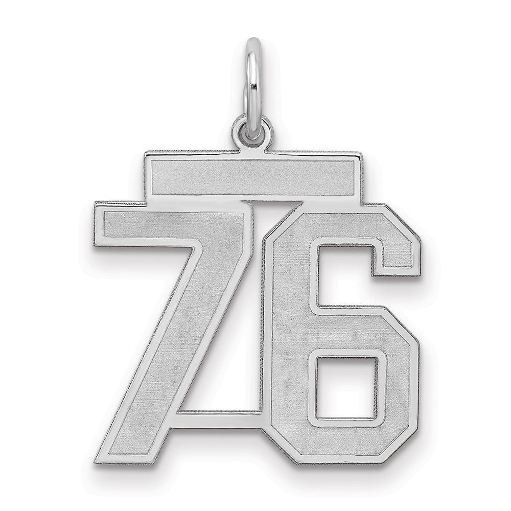 Sterling Silver/Rhodium-plated Satin Number 76 Charm, 22 x 18 mm