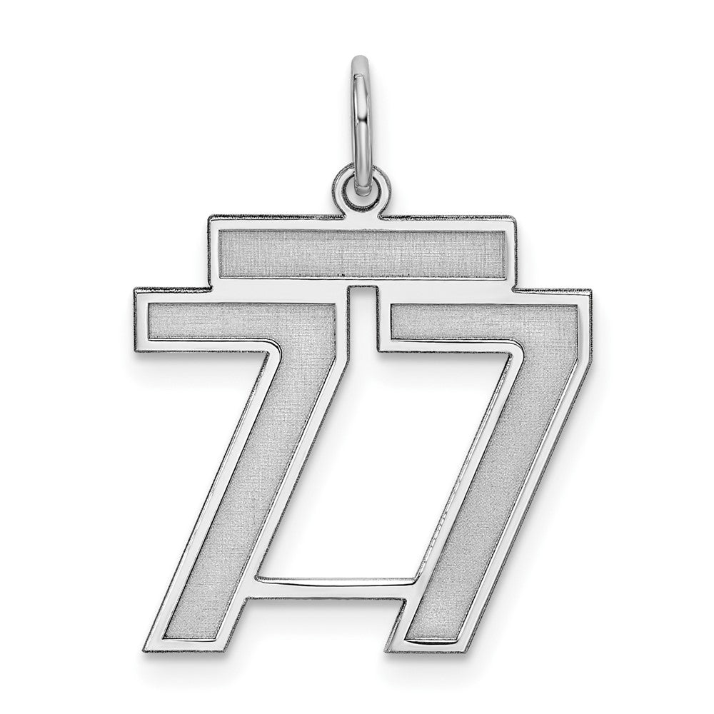 Sterling Silver/Rhodium-plated Satin Number 77 Charm, 22 x 18 mm