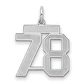 Sterling Silver/Rhodium-plated Satin Number 78 Charm, 22 x 18 mm