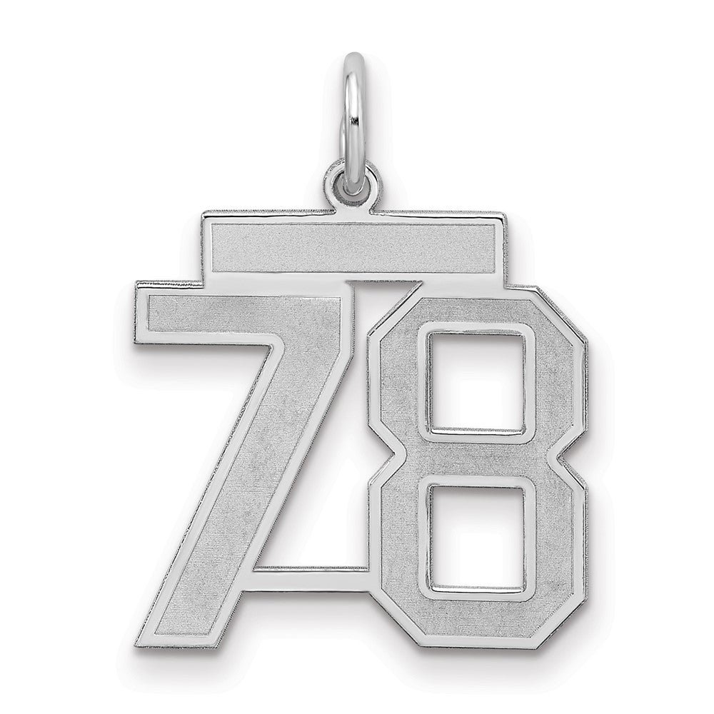 Sterling Silver/Rhodium-plated Satin Number 78 Charm, 22 x 18 mm