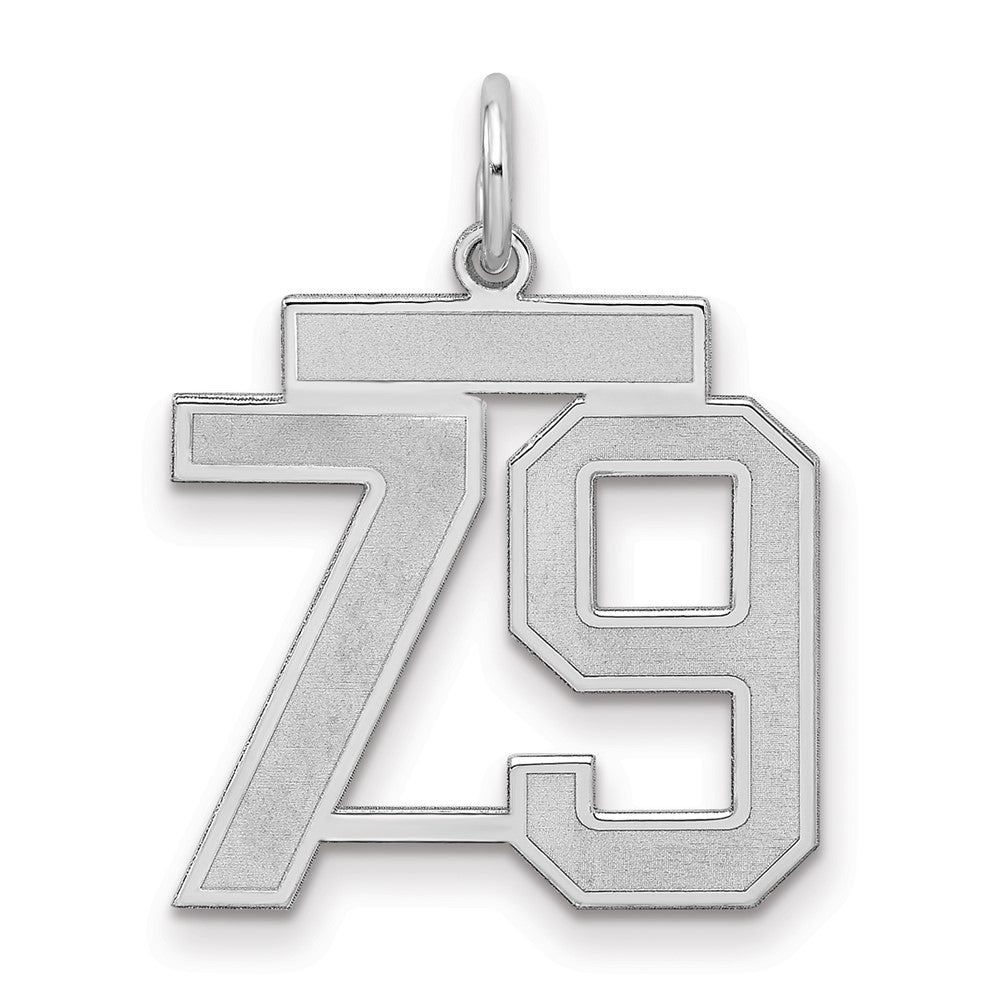 Sterling Silver/Rhodium-plated Satin Number 79 Charm, 22 x 18 mm