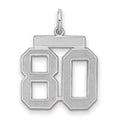 Sterling Silver/Rhodium-plated Satin Number 80 Charm, 22 x 18 mm