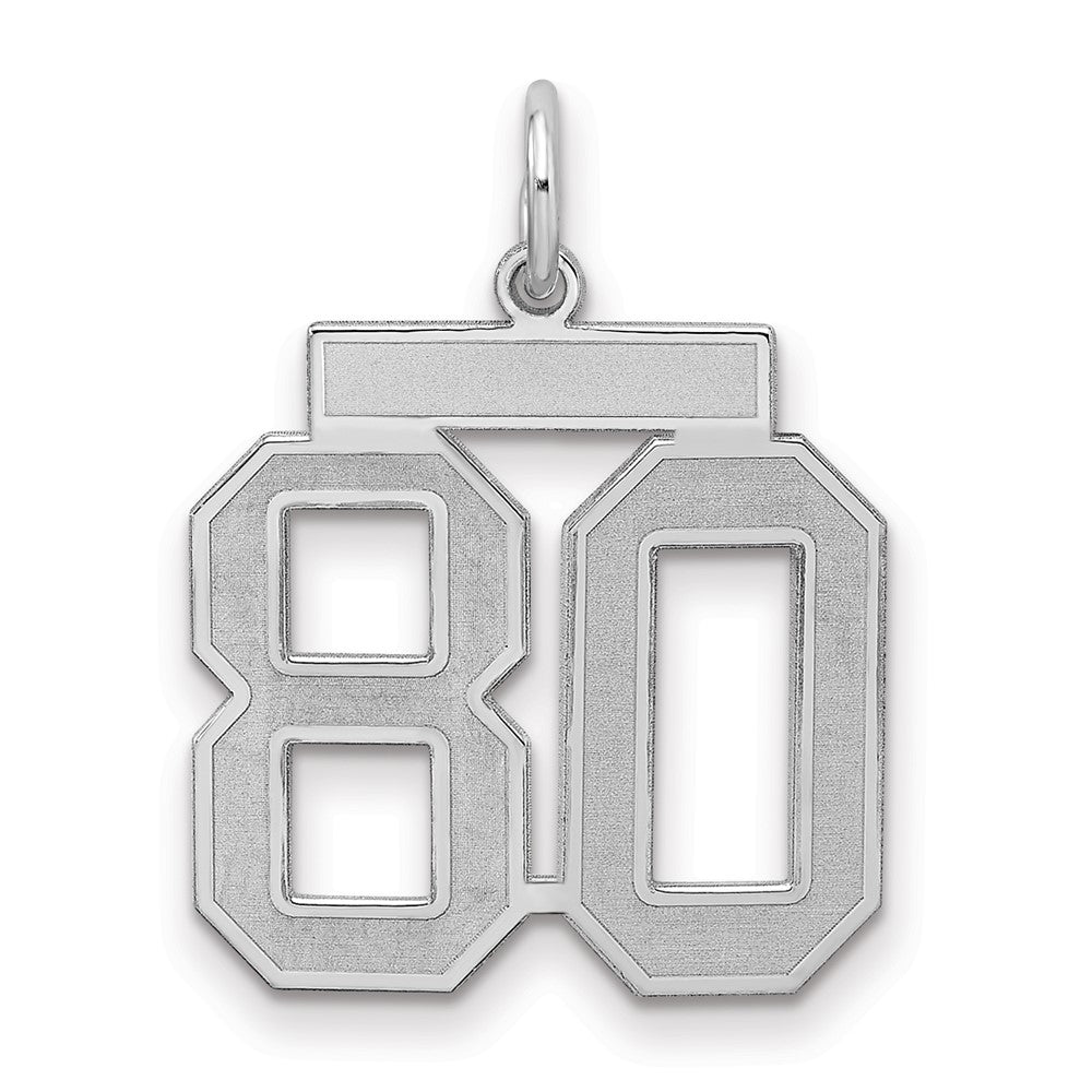 Sterling Silver/Rhodium-plated Satin Number 80 Charm, 22 x 18 mm