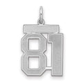 Sterling Silver/Rhodium-plated Satin Number 81 Charm, 22 x 18 mm