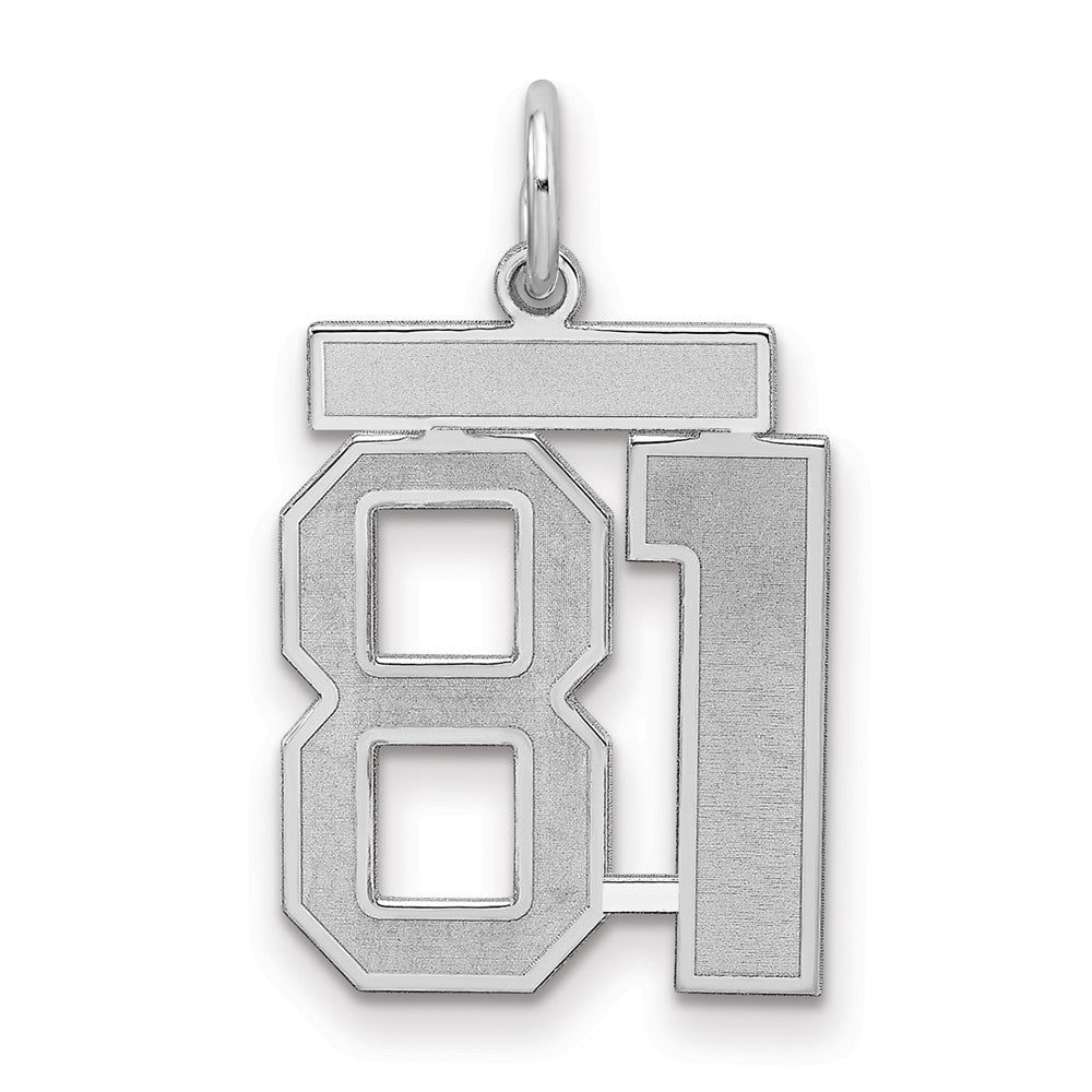 Sterling Silver/Rhodium-plated Satin Number 81 Charm, 22 x 18 mm
