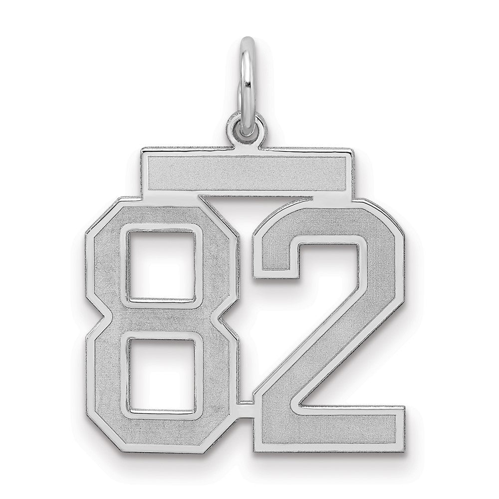 Sterling Silver/Rhodium-plated Satin Number 82 Charm, 22 x 18 mm