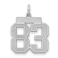 Sterling Silver/Rhodium-plated Satin Number 83 Charm, 22 x 18 mm