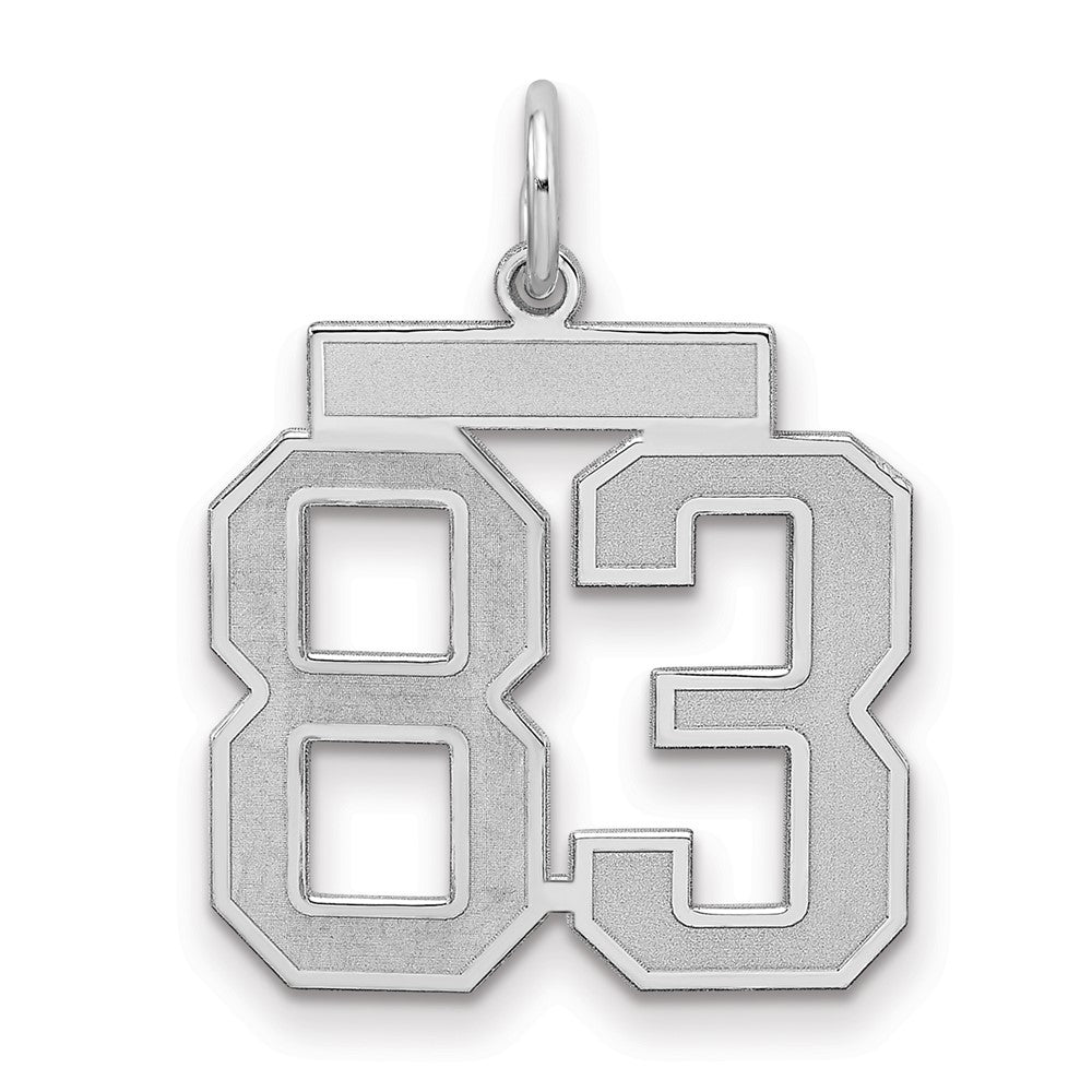 Sterling Silver/Rhodium-plated Satin Number 83 Charm, 22 x 18 mm