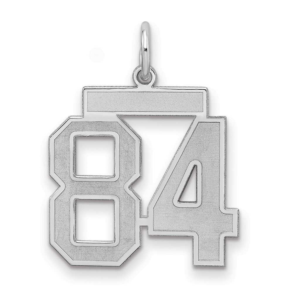 Sterling Silver/Rhodium-plated Satin Number 84 Charm, 22 x 18 mm