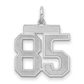 Sterling Silver/Rhodium-plated Satin Number 85 Charm, 22 x 18 mm