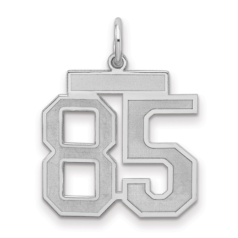 Sterling Silver/Rhodium-plated Satin Number 85 Charm, 22 x 18 mm