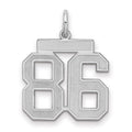 Sterling Silver/Rhodium-plated Satin Number 86 Charm, 22 x 18 mm