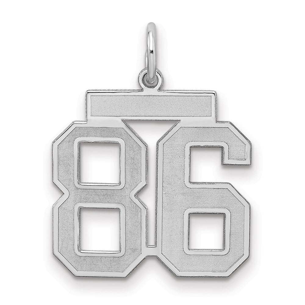 Sterling Silver/Rhodium-plated Satin Number 86 Charm, 22 x 18 mm