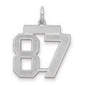 Sterling Silver/Rhodium-plated Satin Number 87 Charm, 22 x 18 mm