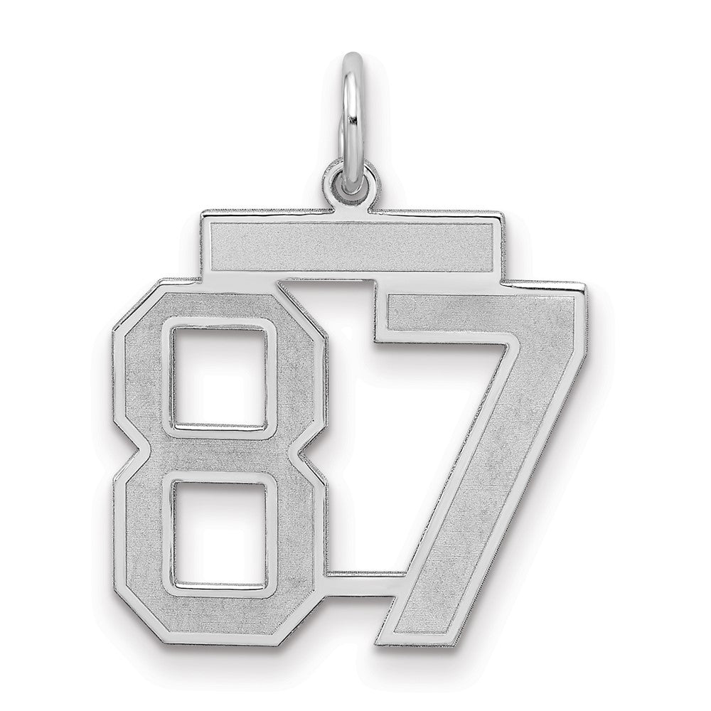 Sterling Silver/Rhodium-plated Satin Number 87 Charm, 22 x 18 mm
