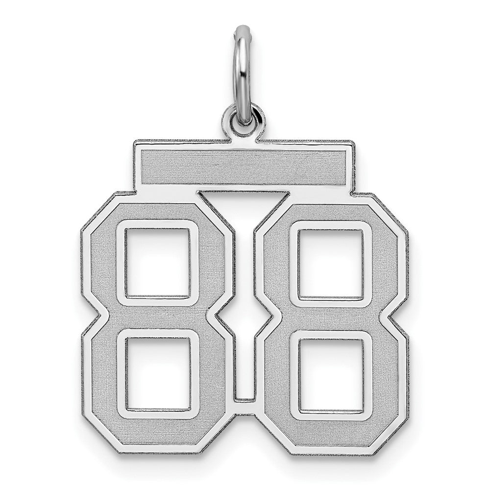 Sterling Silver/Rhodium-plated Satin Number 88 Charm, 22 x 18 mm