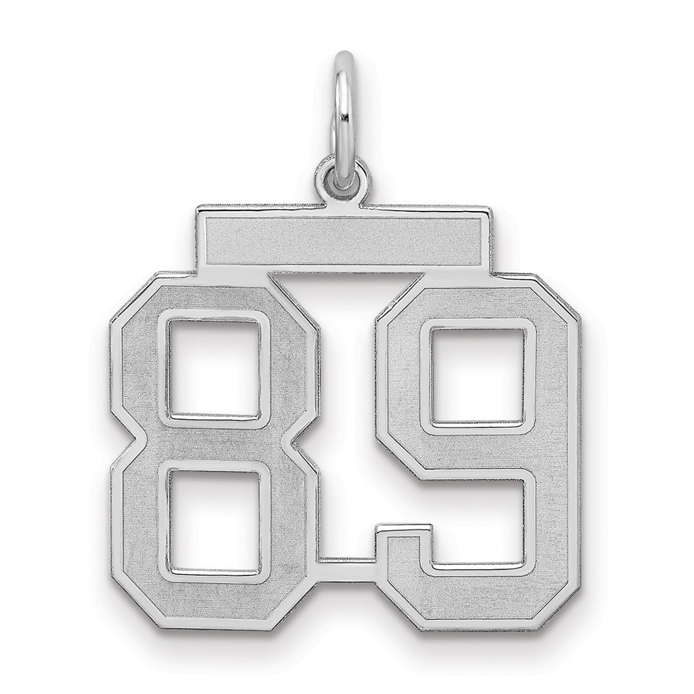 Sterling Silver/Rhodium-plated Satin Number 89 Charm, 22 x 18 mm
