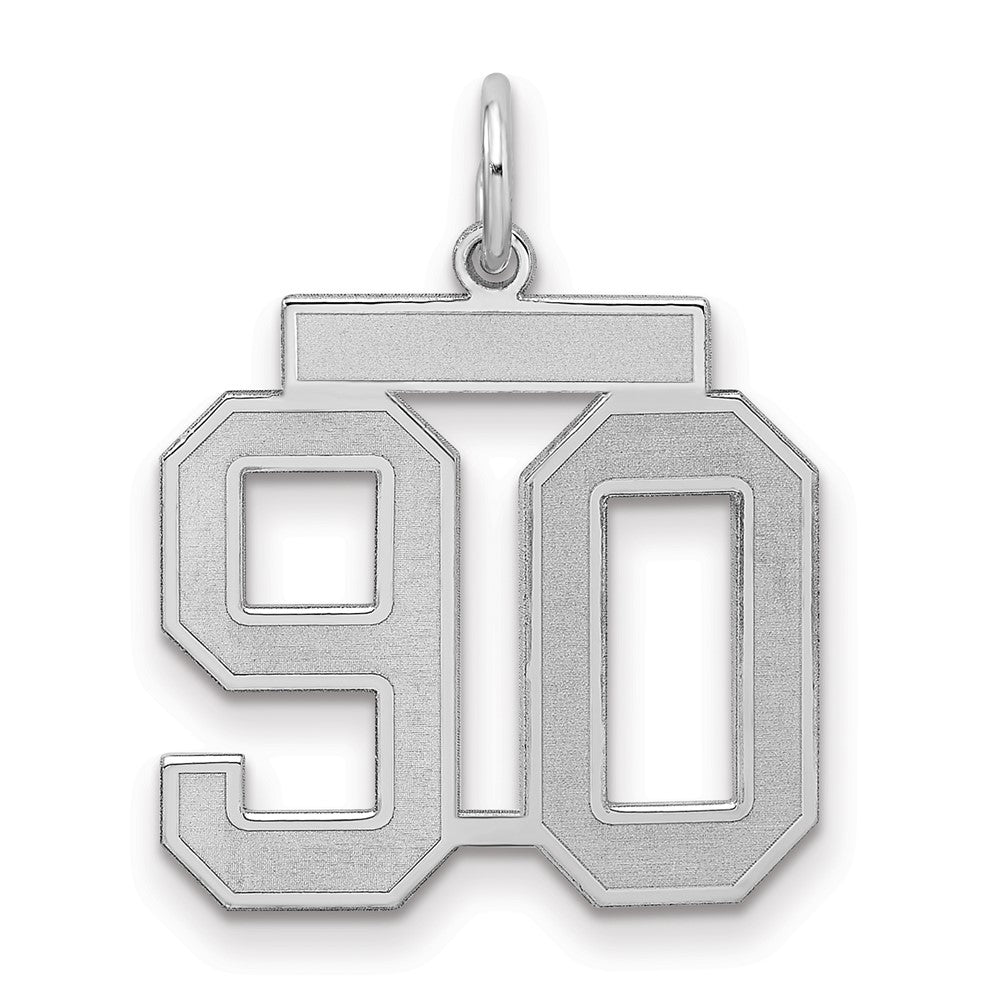 Sterling Silver/Rhodium-plated Satin Number 90 Charm, 22 x 18 mm