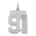 Sterling Silver/Rhodium-plated Satin Number 91 Charm, 22 x 18 mm