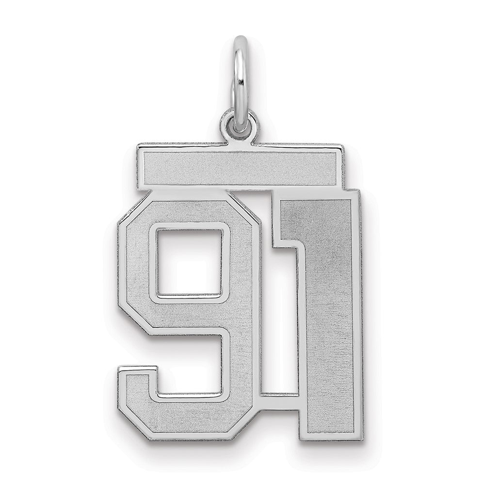 Sterling Silver/Rhodium-plated Satin Number 91 Charm, 22 x 18 mm