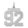 Sterling Silver/Rhodium-plated Satin Number 92 Charm, 22 x 18 mm